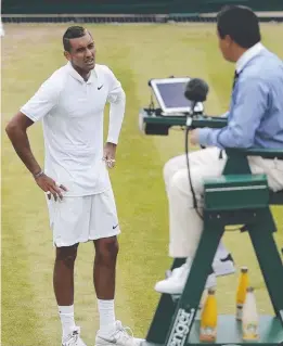  ?? Picture: AFP ?? NOT ON: Nick Kyrgios remonstrat­es with the umpire.