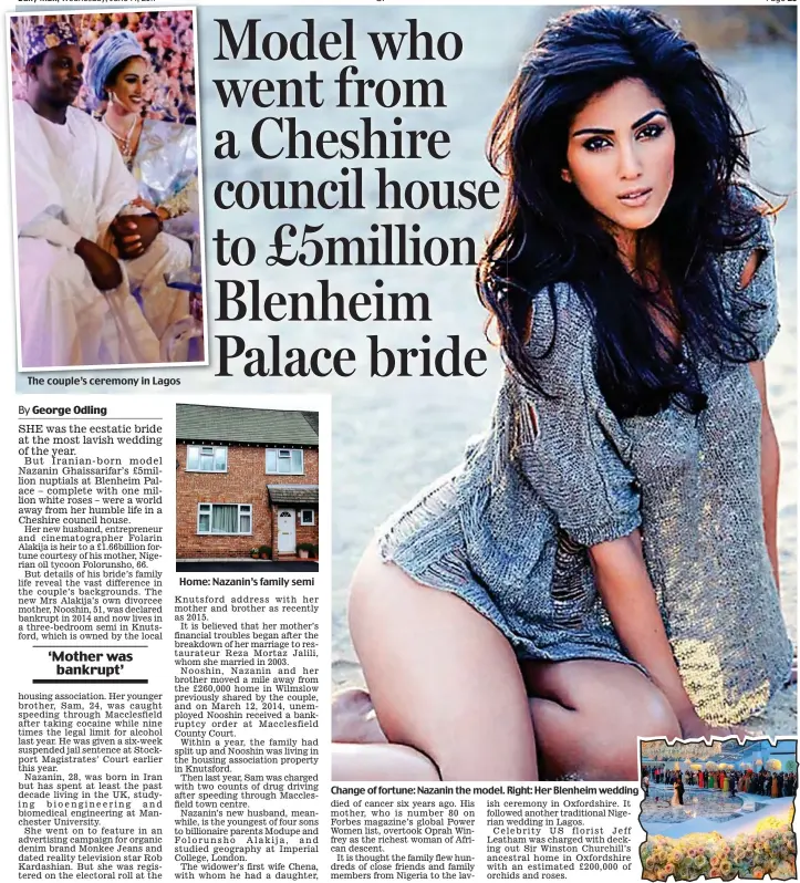  ??  ?? The couple’s ceremony in Lagos Home: Nazanin’s family semi Change of fortune: Nazanin the model. Right: Her Blenheim wedding