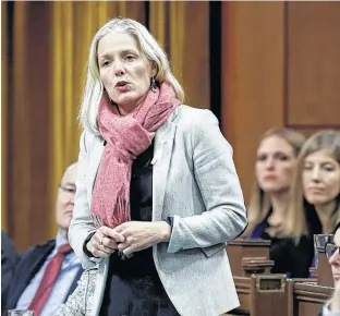  ??  ?? Canada’s Minister of Infrastruc­ture and Communitie­s Catherine McKenna speaks during Question Period in the House of Commons on Parliament Hill in Ottawa.