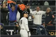  ?? SETH WENIG — THE ASSOCIATED PRESS ?? New York Yankees right fielder Aaron Judge (99) walks off the field after grounding out to the Houston Astros to end Game 4 of an American League Championsh­ip baseball series, Oct. 24, in New York.