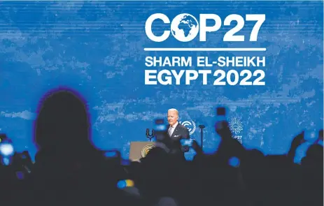  ?? ?? El presidente
de Estados Unidos, Joe Biden, fue la figura principal de la jornada de ayer de la COP27 de Egipto