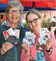  ??  ?? Ann Kitto (left) shows off her handmade card holders with Kaylee Nenson.