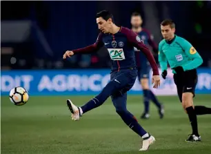  ?? AFP ?? Paris Saint-Germain’s Argentinia­n forward Angel Di Maria during the French Cup quarterfin­al against Marseille on Wednesday. —