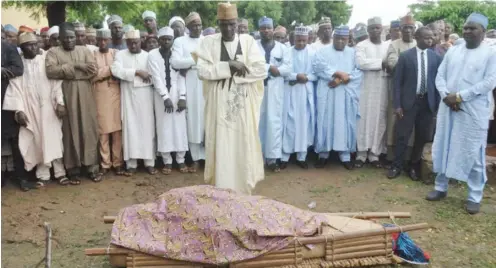  ??  ?? Governor Aminu Bello Masari of Katsina State (6th right), his Deputy Alhaji Mannir Yakubu (5th right) with other government officials during the funeral prayer for late Alhaji Sale Danja, at Danja Town in Katsina State yesterday