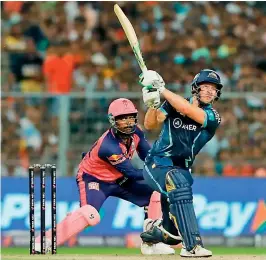  ?? ?? David Miller of Gujarat Titans plays a shot during the Indian Premier League Qualifier-1 against Rajasthan Royals at Eden Gardens in Kolkata on Tuesday.