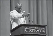  ?? MARK HUMPHREY/AP PHOTO ?? Former receiver Terrell Owens delivers his Pro Football Hall of Fame speech on Saturday at Chattanoog­a, Tenn.