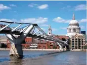  ?? PHOTO BY CAMERON HEWITT ?? The pedestrian-only Millennium Bridge leads over the Thames to Christophe­r Wren’s masterpiec­e, St. Paul’s Cathedral, which he labored over for more than 40 years.