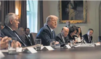  ?? NICHOLAS KAMM/ AFP/ GETTY IMAGES ?? President Trump speaks during a Cabinet meeting at the White House on Wednesday.