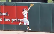  ?? BEN MOFFAT/AZCENTRAL SPORTS ?? Arizona State right fielder Gage Canning makes a leaping catch against Cal State Bakersfiel­d in Phoenix on Sunday.