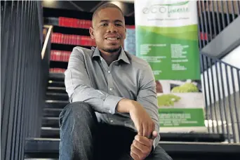  ?? / SANDILE NDLOVU ?? Katlego Mathathe, the founder of Eco Finesse, a hygiene care manufactur­er and supplier based in Soweto, proud of his hand-made products.