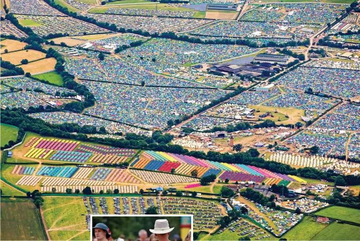  ?? ?? Tent city: The 900-acre site, host to a crowd of 00,000, from the air yesterday