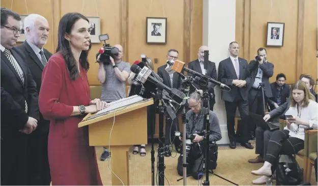  ??  ?? 0 Jacinda Ardern speaks at a press conference at Parliament in Wellington yesterday. She takes over after nine years of Conservati­ve rule
PICTURE: GETTY IMAGES