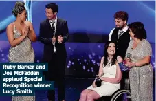  ?? ?? Ruby Barker and Joe McFadden applaud Special Recognitio­n winner Lucy Smith