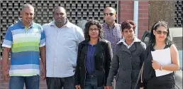  ?? Picture: Niney Ruthnam ?? Murder suspects, from left, Dhanaseela­n Manikam, Rajendran Chetty, attorney Jayshree Baijnath, Shana Mangroo, and advocate Veronica Rathilal at a court appearance this week. Warrant Officer Rajan Govender is at the back.