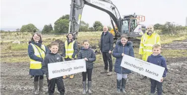  ??  ?? Digging it Work starts on Winchburgh Marina. Pictured: Collette Murray, Headteache­r, Holy Family Primary School; Catherine Topley, CEO, Scottish Canals; John Hamilton, CEO, WDL; Ian Harvey, Headteache­r, Winchburgh Primary School; joined by pupils from both Holy Family and Winchburgh Primary Schools.