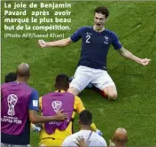  ?? (Photo AFP/Saeed Khan) ?? La joie de Benjamin Pavard après avoir marqué le plus beau but de la compétitio­n.