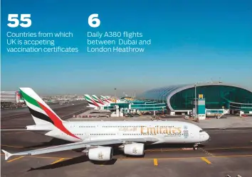 ?? WAM ?? Emirates aircraft at Dubai Internatio­nal Airport. The addition of London Gatwick airport to flight schedules in December will restore Emirates’ UK operations to six gateways.