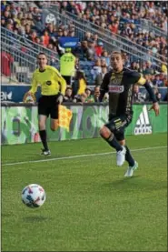  ?? THE ASSOCIATED PRESS ?? Union midfielder Alejandro Bedoya chases down the ball Saturday night in the Union’s 3-1 loss to the Portland Timbers.