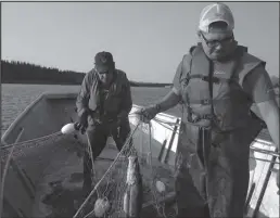  ?? Photo by Larry Neff/ADF&G ?? FISHING— Kobuk River test fish crew Noah Wells and Sean Foster in Kiana pull the net out of the Kobuk River. The cumulative results of their efforts were 30 chums and 130 sheefish.