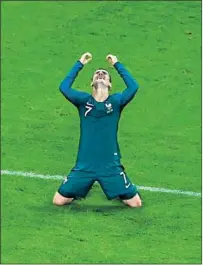  ?? Peter Kovalev Tass ?? FRANCE’S Antoine Griezmann, whose corner kick set up the only goal of the game, celebrates semifinal victory.