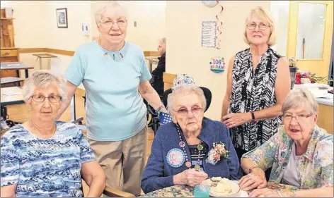  ?? SUBMITTED ?? Front, from left, Eleanor Ernest, Margaret West at 106 years of age and Mary Walsh. Back row, June Sceerey and Joanne Hill.