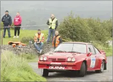  ?? Pic: ?? The local crew of Alan Quinn/Enda McGonigle slide theor Opel Manta 400 through a bend on the Geevagh stage of the FAAC Simply automatic/Sligo Park Hotel Rally. Martin Walsh.