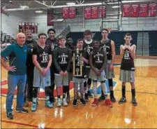  ??  ?? The St. Gabriel team, which won the CYO Region 30 basketball title, includes, from left, head coach Al Rolek, assistant coach Jim DiBattista, Robert Forbes, DeShawn Johnson, Damon Sturlazzi, Justin Stevenson, Patrick Brennan, Gavin Walls, Ohfame...