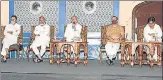  ?? HT PHOTO ?? Rajasthan CM Ashok Gehlot (C) with Randeep Surjewala (L), state n in-charge Avinash Pandey (2L), Ajay Maken (2R) and state president Govind Singh Dotasara (R) in Jaipur on Thursday.