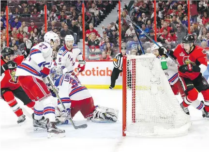  ?? JANA CHYTILOVA/GETTY IMAGES ?? Kyle Turris’s overtime game-winner Saturday against the New York Rangers was the Ottawa Senators’ fifth of the post-season with Turris’s teammates Dion Phaneuf, Bobby Ryan, Clarke MacArthur and Jean-Gabriel Pageau netting clinchers in the playoffs as...