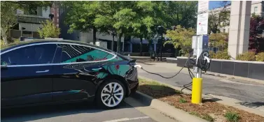  ?? Submitted photo ?? ■ Adopt a Charger was awarded $160,000 from Entergy for 10 electric vehicle charging stations, including the one pictured at the Little Rock Tech Park.