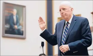  ?? SAUL LOEB/GETTY ?? Former White House Counsel John Dean is sworn-in during a House Judiciary Committee hearing about Lessons from the Mueller Report — Presidenti­al Obstructio­n and Other Crimes, in June on Capitol Hill in Washington — almost a half-century after his stunning testimony helped sink President Richard Nixon.