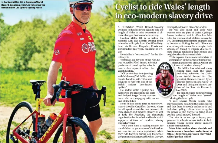  ?? ?? > Gordon Miller, 60, a Guinness World Record-breaking cyclist, is following the national Lon Las Cymru cycling route