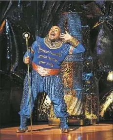  ?? Deen van Meer ?? Morgantown, W.Va., native Trevor Dion Nicholas comes to the Benedum Center from the stages of Broadway and London as the Genie in “Disney’s Aladdin.” The national tour is making its first stop in Pittsburgh.