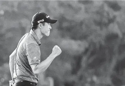  ?? Sam Greenwood, Getty Images a ?? Collin Morikawa celebrates on the 18th green Sunday after winning the Workday Championsh­ip at The Concession in Bradenton, Fla.