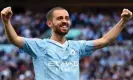  ?? Photograph: Michael Regan/The FA/Getty ?? Bernardo Silva, celebratin­g during the Community Shield this month, had been linked with a move away this summer.