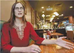  ?? STAFF PHOTO BY PATRICK WHITTEMORE ?? BEST SOLUTION: Arlington resident Meghan Tinsley, above at Cafe 26 in Boston, says, ‘The best policy is to have free access to bathrooms ... to prevent racial profiling.’