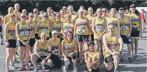  ??  ?? Scarboroug­h Athletics Club’s contingent at the Humber Bridge Half-Marathon Picture by Mick Thompson