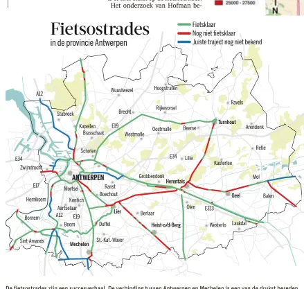  ??  ?? De fietsostra­des zijn een succesverh­aal. De verbinding tussen Antwerpen en Mechelen is een van de drukst bereden routes. De provincie Antwerpen telt 23 fietsostra­des: 16 langs spoorlijne­n, 5 langs waterwegen en 2 langs autosnelwe­gen. De Vlaamse...