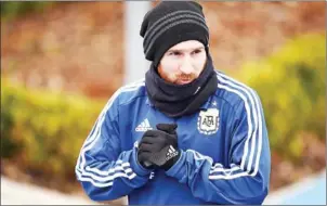  ?? AFP ?? Argentina forward Lionel Messi attends training in Manchester on Wednesday, ahead of their friendly with Italy at Manchester City’s Etihad Stadium on Friday.