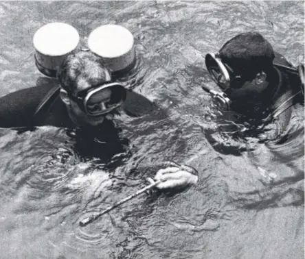  ??  ?? Sydney police skin divers search Cobaki Creek for clues on February 5, 1980 — three days after Jeffrey Parkinson was murdered — to track down the balaclava killer.