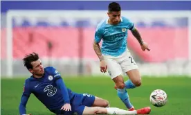  ??  ?? Ben Chilwell tackles João Cancelo in the FA Cup semi-final at Wembley. Both managers have both used their full-backs effectivel­y to reach Istanbul. Photograph: Getty Images