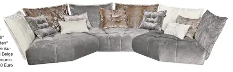  ??  ?? CHILL-OUT
Das Sofa „Matilda G116“lädt mit „schwebende­n“Rückenkiss­en zum Einkuschel­n ein. Grau und Beige verströmen Harmonie. Von Bretz, ab 5.440 Euro