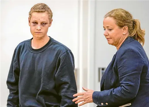  ?? AP ?? Accused gunman Philip Manshaus and his lawyer Unni Fries attend a court hearing, in Oslo, Norway.