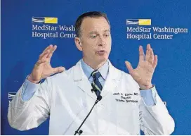  ?? [AP PHOTO] ?? MedStar Washington Hospital Center Director of Trauma Dr. Jack Sava speaks during a news conference Friday in Washington, about the condition of House Majority Whip Steve Scalise of Lousiana, who was shot Wednesday in Alexandria, Va., during a...