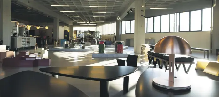  ?? Alain Sauma; Antonio Maniscalco ?? Left, Karen Chekerdjia­n looked to the concept of hospitalit­y to create her ‘Inside Out’ tables, which can have a vase slotted on top, far left, or a fruit bowl, centre left. Her studio, top.