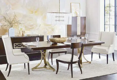  ??  ?? Evansview dining table from Ethan Allen’s Uptown collection features legs with a bold champagne brass finish. Available at Ethan Allen’s showroom at Twenty-Four Seven McKinley in BGC.