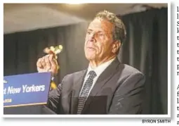  ?? BYRON SMITH ?? Gov. Cuomo (pictured) is going after vulnerable senators in city and suburban districts.