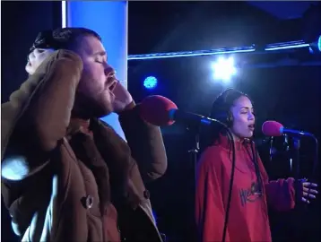  ??  ?? Maverick Sabre performing ‘Carry Me Home’ with Jorja Smith on BBC Radio 1Xtra Live Lounge .