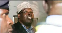  ??  ?? Miguna Miguna, a lawyer of dual Kenyan and Canadian citizenshi­p, at Jomo Kenyatta airport after he was detained by police in Nairobi during an attempt to force him on to a plane to Canada. Picture: Stephen Mdunga/REUTERS
