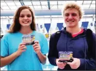  ?? Submitted photo ?? TOP NOTCH SEALS: Hot Springs YMCA Seals swim team members Emma Crowe and Noah Smith won the high-point awards at last month’s Col. Smothers swim meet at Bryant in their respective divisions. Crowe competed in the 13-14 year old girls division while Smith competed in the senior men’s division.